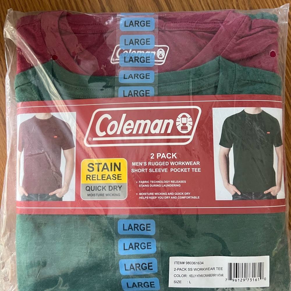 Coleman Men's Rugged Workwear Tee 2-Pack - Green and Red